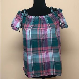 NWT LOFT off the shoulder plaid top XS
